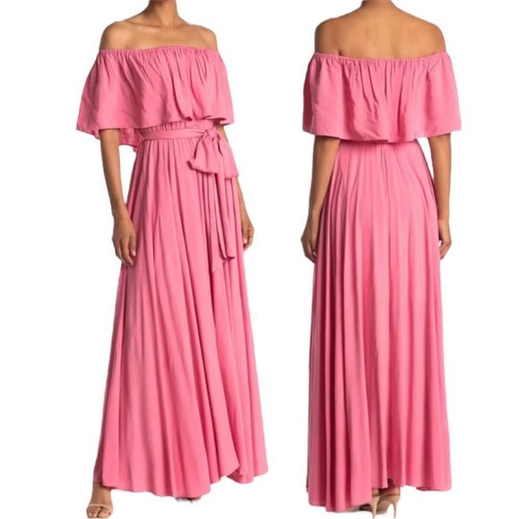 Meghan LA Dresses & Skirts - 𝅺meghan LA Morning Glory Off Shoulder Maxi Dress Pink Medium M NWT